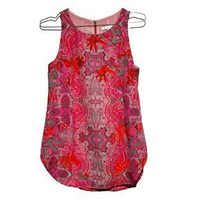CAbi Women's X-Small Jubilee Pink Paisley‎ Tank Top Lined Zipper Back Scoop Neck